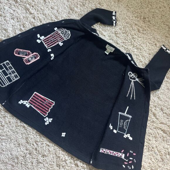 Awesome Quacker Factory Sweater S Movie, Snacks, Cardigan, Black, Embroidered - Picture 11 of 13